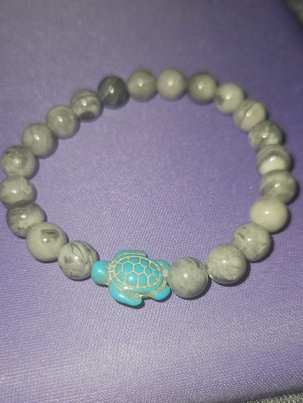 Gray Jasper And Turquoise Sea Turtle Bracelet